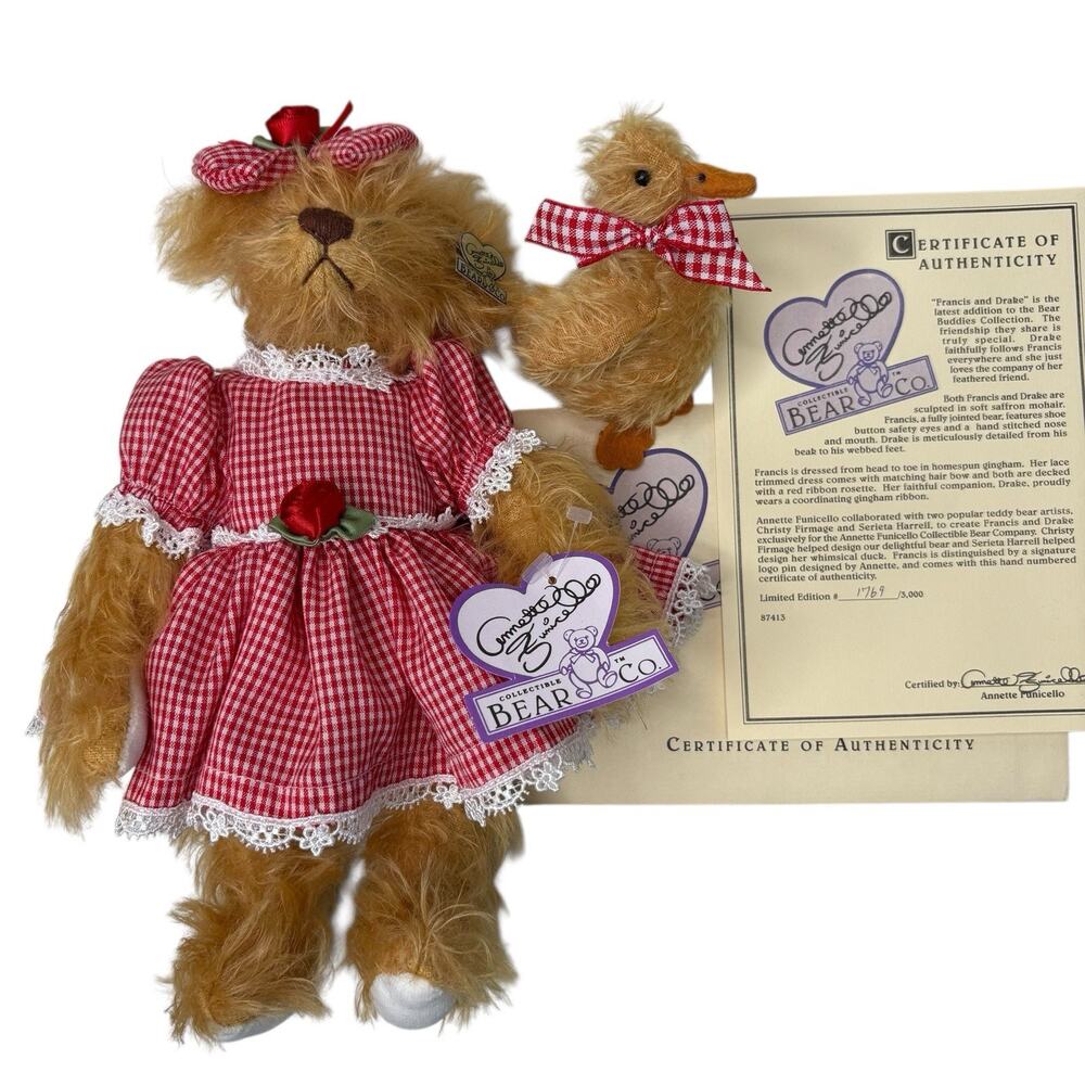 Annette Funicello Collectible Bear Co Francis & Drake Mohair Bear w/ Duck COA